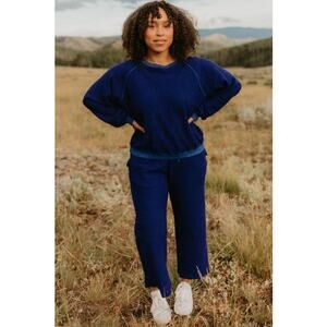 People of Leisure Smile Sweatshirt Dark Blue Raglan‎ Sleeve Small Lounge Comfort